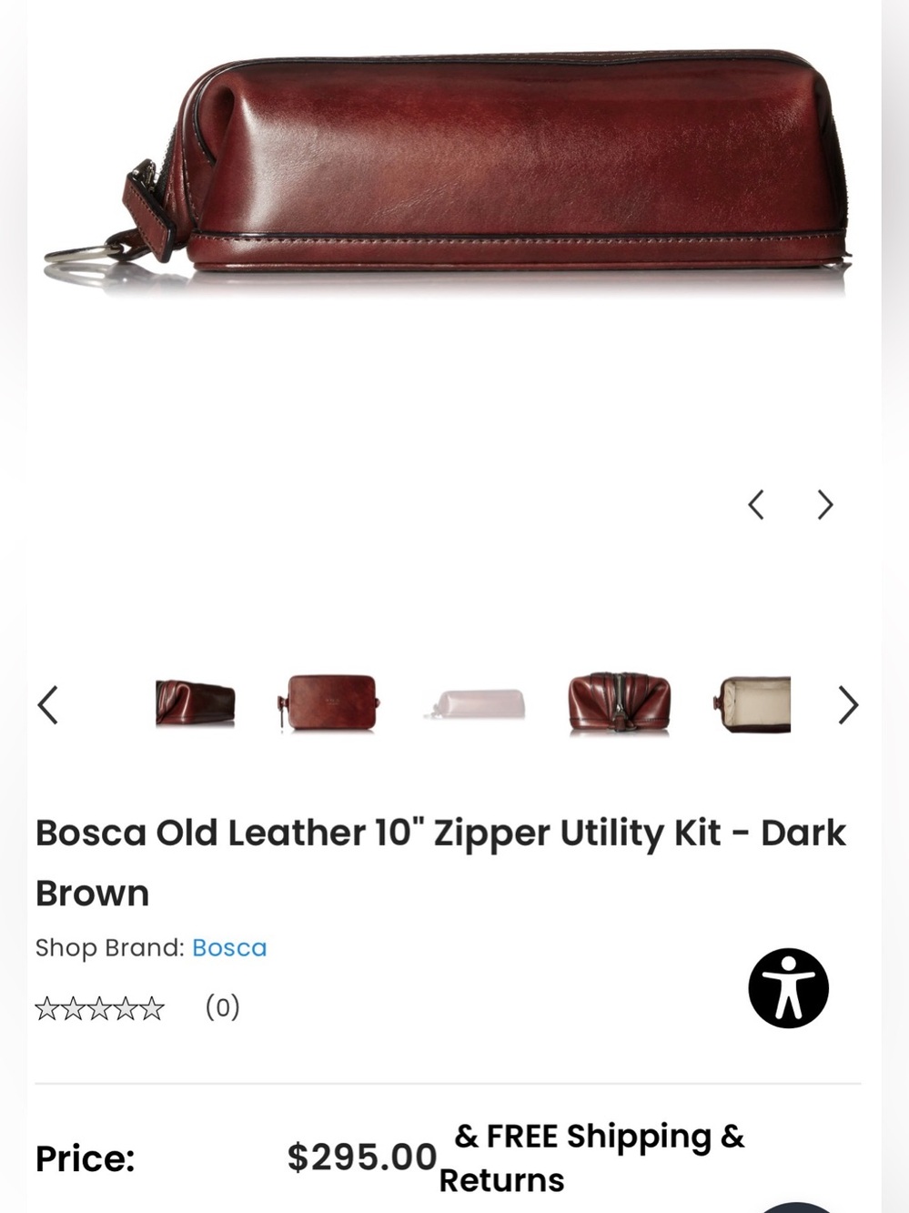 Bosca Burgundy Leather Zipper Toiletry Kit 10 inch